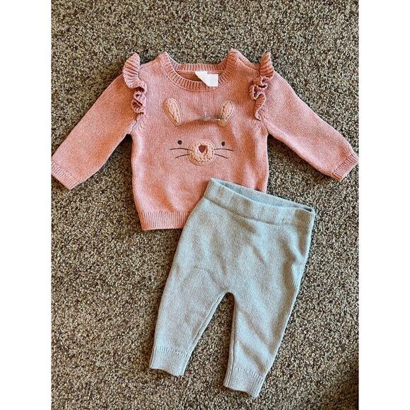 Baby Girls Knit Two Piece Set, Bunny, Easter, 9 Months, Warm, NWT, 100% Cotton - Picture 1 of 6